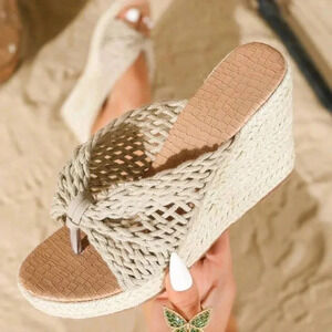Women's Wedge Sandals With Hollow Out, Thick Sole, Fishnet Design, Platforms